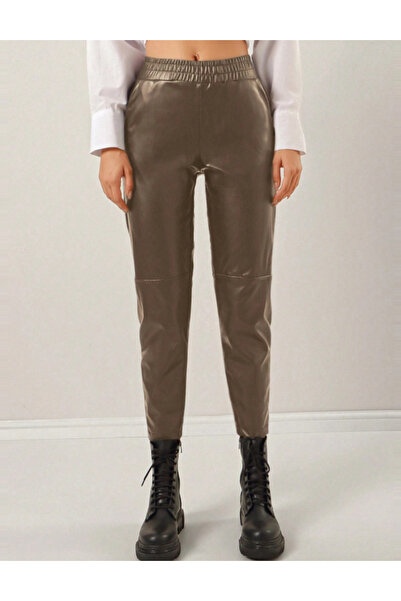 Sheya faux leather pants, beige