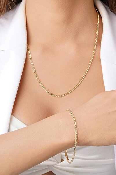 Fiyonk Kuyumculuk 14 Ayar Altın Figaro Zincir Set 2,80 mm