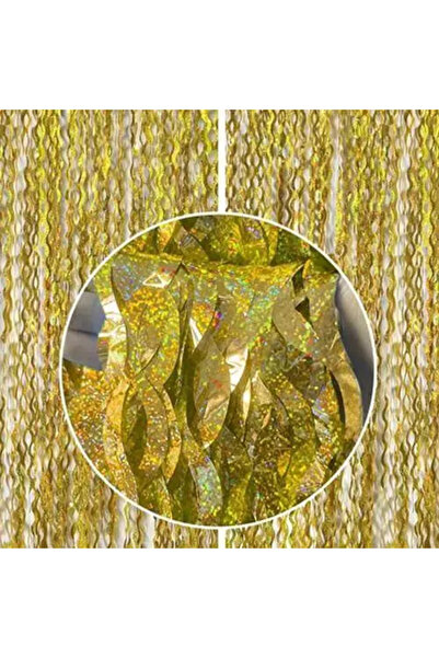 kidspartim Metalized Wavy Hologram Gold Background Ornament 100X200 cm