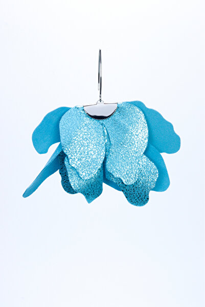 HAIArt Cercei florali din piele lucrați manual - Albaștri cu sclipici