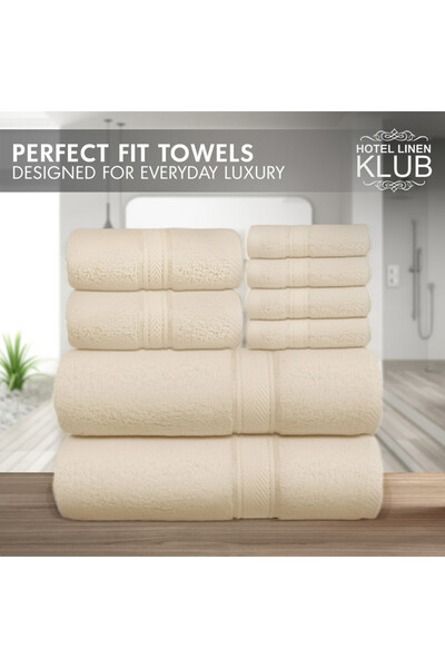 Hotel Linen Klub 8 - Piece Premium 100% Cotton Terry Towel Set – 2 Bath Towels, 2 Hand Towels & 4 Face Towels