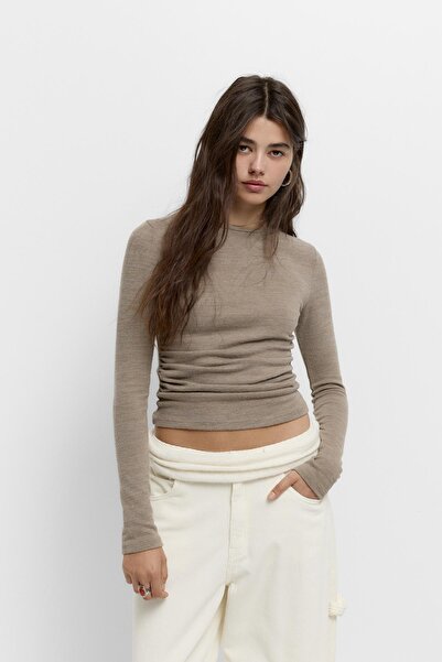 Pull & Bear Soft touch T-shirt with gathered detail