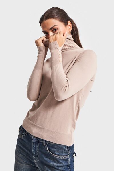its basic Women's Stone Color W5-57 Soft Thin Knitwear Fabric Turtleneck Knitwear Sweater