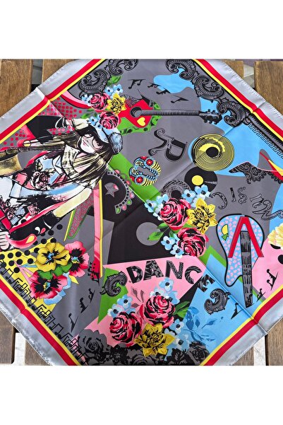 MODA Colorful Patterned Satin Scarf 60 X 60 cm