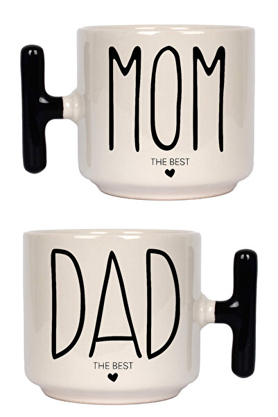 IŞILAY PROMOSYON أفضل كوب مطبوع من Mom Dad مكون من قطعتين بمقبض على شكل حرف T...