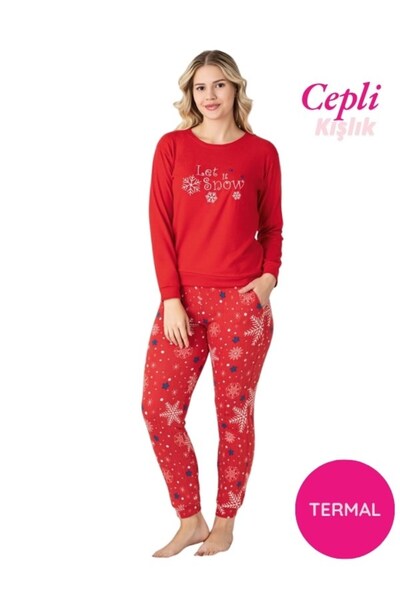 GUAVA+ Women's Crew Neck Buttonless Winter Thermal Jogger with Ankle Cuffs Long Sleeve Pajama Set with Pockets