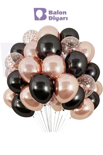 BALON DİYARI 5 adet Rose Gold siyah şeffaf balon pulu