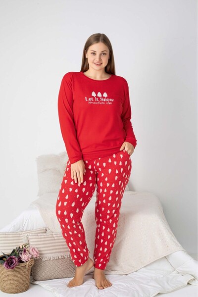 GUAVA+ Women's Crew Neck Buttonless Winter Thermal Jogger with Ankle Cuffs Long Sleeve Pajama Set with Pockets