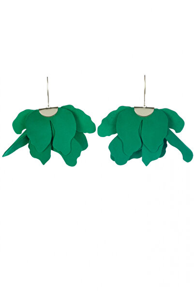 HAIArt Handmade leather floral earrings - Grass green