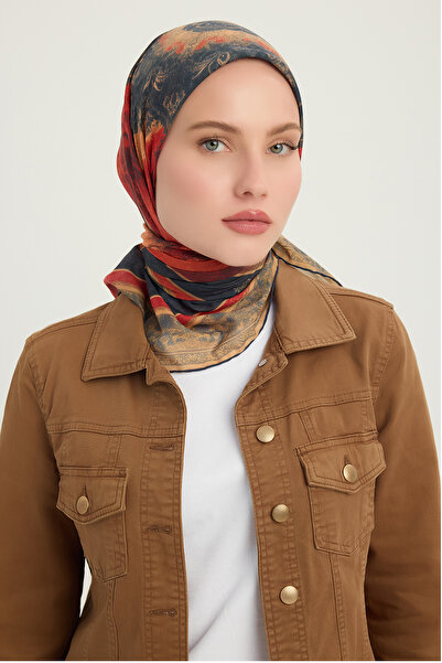 Schaless Mirror of Roots - Red - Efilia Patterned Scarf - 90X90 cm