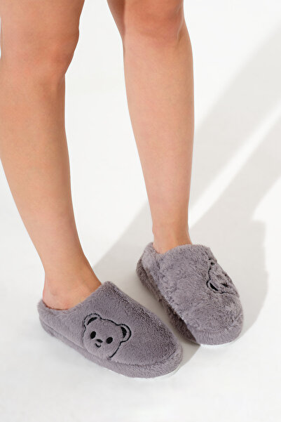 Tonny Black Γυναικείες παντόφλες εσωτερικού χώρου με μοτίβο καπνιστού αρκουδάκι, κλειστές μπροστά, βελούδινες