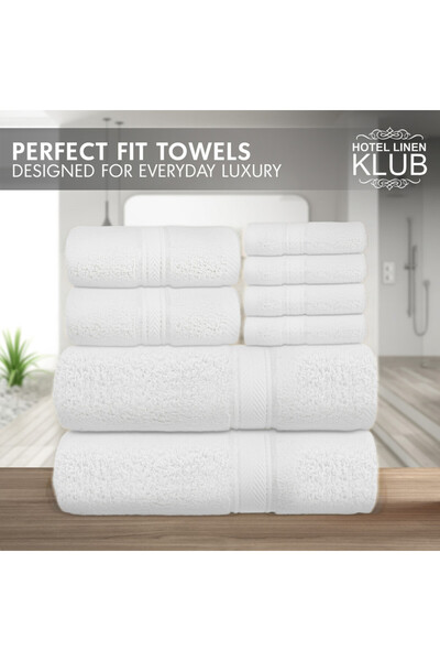 Hotel Linen Klub 8 - Piece Premium 100% Cotton Terry Towel Set – 2 Bath Towels, 2 Hand Towels & 4 Face Towels