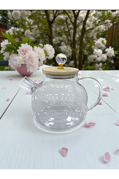 ALLEGRI Isıya Dayanıklı Borosilikat Cam Demlik Bambu-Metal Kapaklı Elmas Kulp...