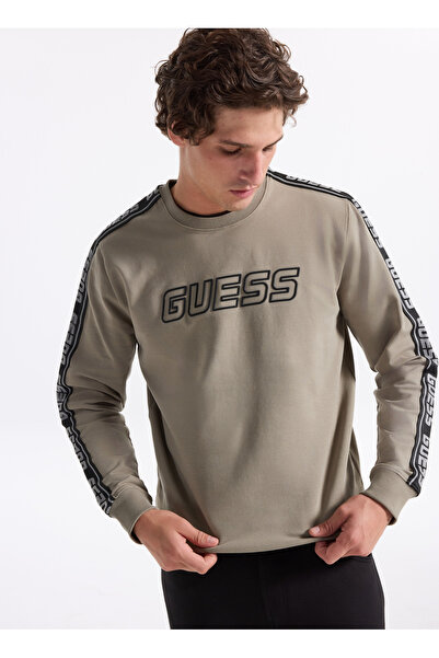 Guess Bisiklet Yaka Haki Erkek Sweatshırt Z4GQ24K6ZS1-G9D5 Arlo Erkek Aktif