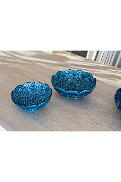 PAYİDAR MODEL Payidar 15cm Turquoise Pattern Ceramic Bowl Set Handmade Serving Bowl Snack Bowl