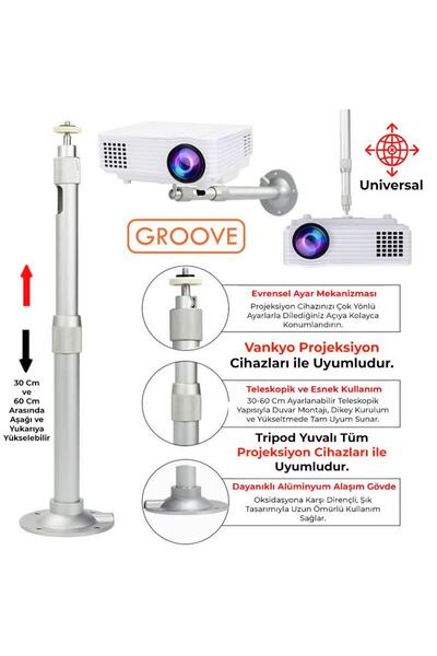 Groove Vankyo 30-60CM Alüminyum Projeksiyon Cihazı Tavan Askı Aparatı Duvar Bağlantı Aparatı Univers