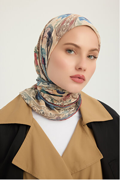 Schaless Λουλούδι - Πούδρα - Κασκόλ με σχέδιο Εφιλία - 90x90 εκ.