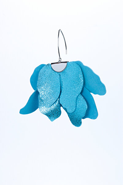 HAIArt Cercei florali din piele lucrați manual - Albaștri cu sclipici