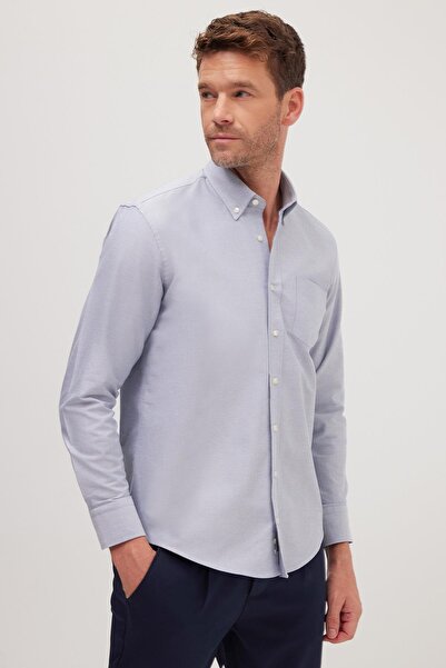 Tudors Erkek Regular Fit Klasik Kesim Premium Oxford %100 Pamuk Lacivert Gömlek