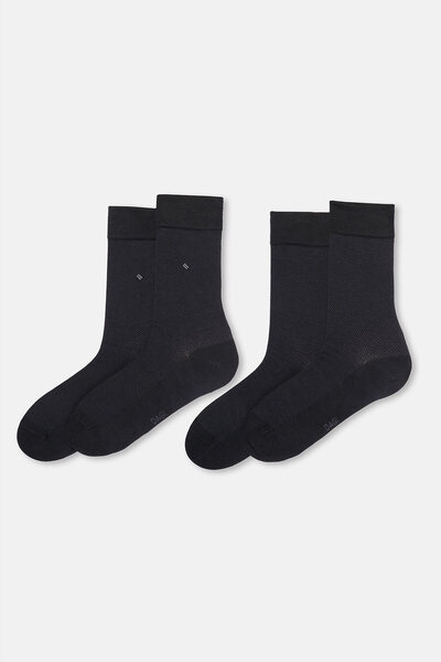 Eros Черни мъжки чорапи с триъгълни мотиви от бамбук, чифт от две