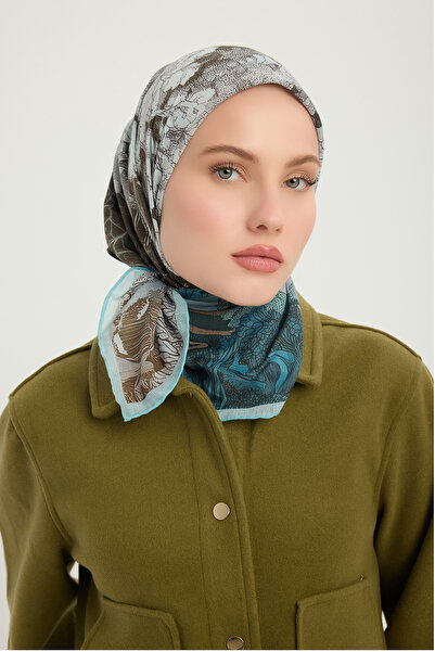 Schaless المواسم الهادئة - فيروزي - وشاح منقوش من إيفيليا - 90x90 سم