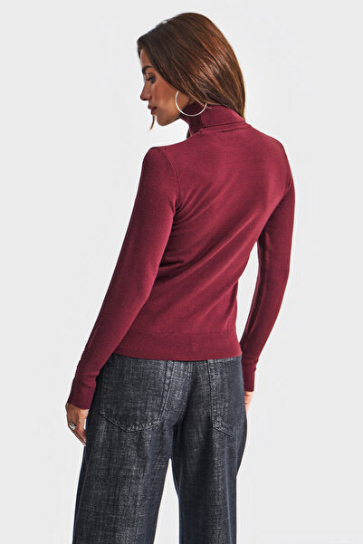 its basic Women's Burgundy Color W5-35 Soft Thin Knitwear Fabric Turtleneck Knitwear Sweater