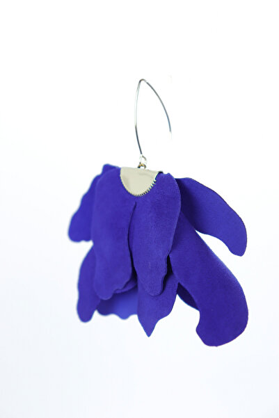 HAIArt Handmade leather floral earrings - Indigo