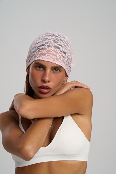 MAI STUDIOS CO. Miray Triangle Cut Pink Lace Bandana