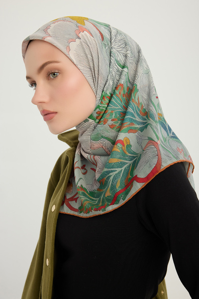 Schaless Mercan Bahçesi - Tile - Efilia Patterned Scarf - 90X90 cm