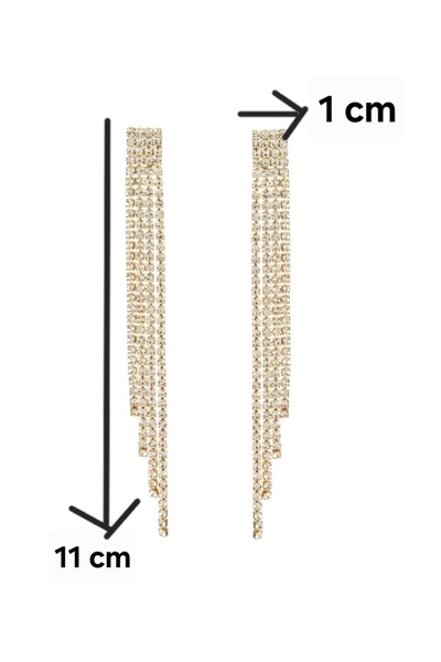 ER TAKI Stone-Encrusted Gold-Colored Long Dangle Tassel Stylish Party Engagement Henna Wedding Evening Dress Earrings