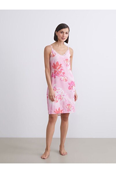 LC Waikiki Lcw Dream Pink V-Neck Floral Women's Nightgown
