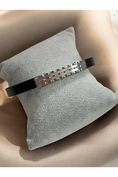 EyER Shoping Men's Black Steel Mesh Knitted Genuine Leather Bracelet