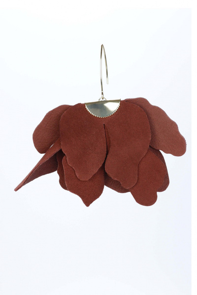 HAIArt Handmade leather floral earrings - Brown