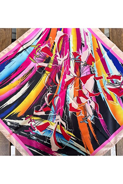 MODA Colorful Patterned Satin Scarf 60 X 60 cm