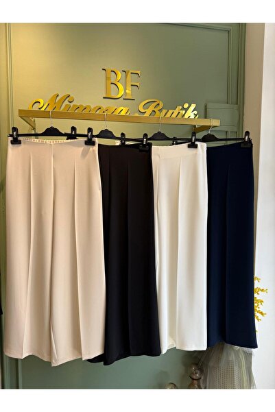 Sentez Short Wide Leg Trousers with Elastic Back 5386 Ecru