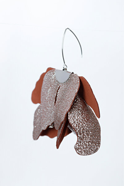 HAIArt Handmade leather floral earrings - Brown duo with silver glitter