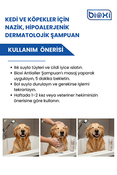 Bioxi Kedi ve Köpekler İçin Nazik, Hipoalerjenik Dermatolojik Şampuan 200 ml