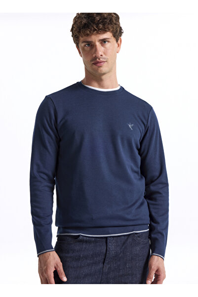 Fabrika Bisiklet Yaka Düz Lacivert Erkek Sweatshırt F5WM-SWT 2276