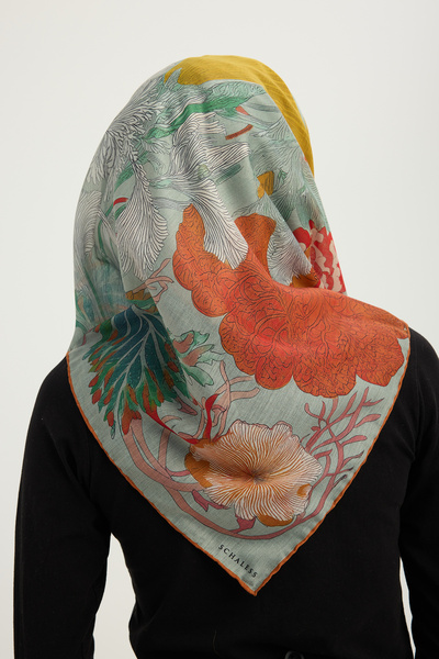 Schaless Mercan Bahçesi - Tile - Efilia Patterned Scarf - 90X90 cm