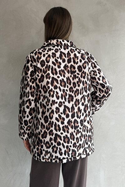 Ulino Leopard Patterned Loose Fit Padded Coat with Pockets