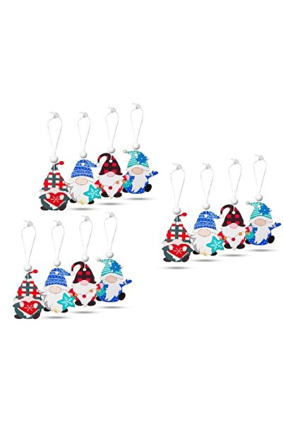 Family Christmas Set 12 Spiridusi de Craciun pentru brad 6x4cm din lemn
