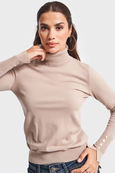 its basic Women's Stone Color W5-57 Soft Thin Knitwear Fabric Turtleneck Knitwear Sweater