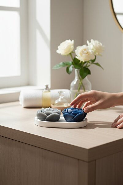 NİLCANDLE Dekoratif Beton Altlık - Gül Çiçek Desenli Kokulu Mum Seti – Doğal,...