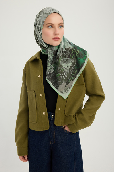 Schaless المواسم الهادئة - أخضر - وشاح منقوش من إيفيليا - 90x90 سم