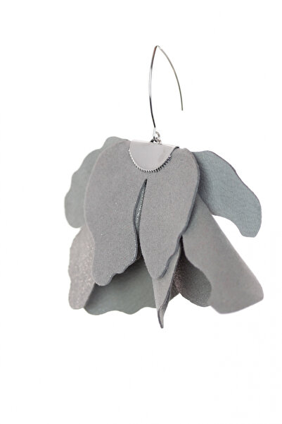 HAIArt Handmade leather floral earrings - Gray with glitter