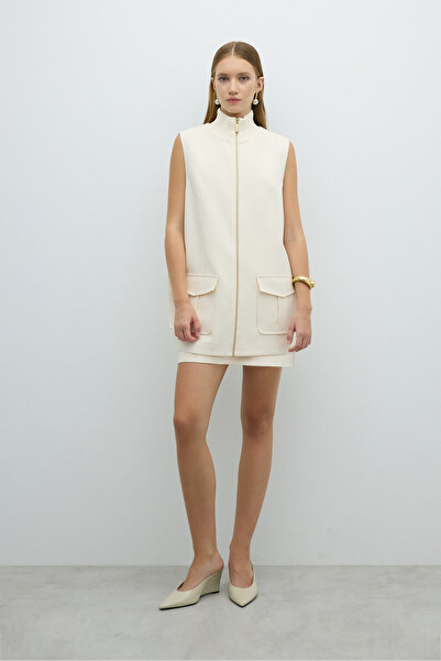 Roman Ribana Yaka Çift Cepli Yelek Ekru K2617017_049