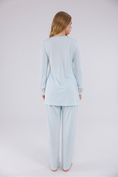 Yulem Homewear Turquoise Special Lace Long Sleeve Cotton Maternity Pajama Set