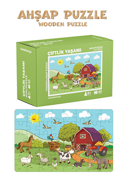 metafortoys Ahşap Çiftlik Yaşamı Mini Puzzle | 40 Parça 4+ Yaş