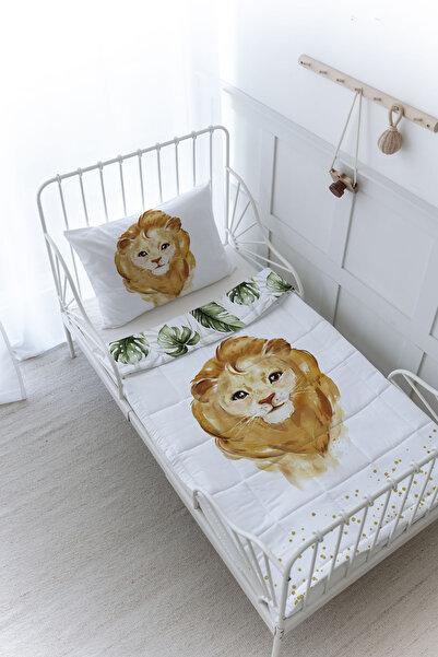 Tuğba Kuğu Organic Printed Montessori (100X200) Quilt Set Quilt Set - for Baby Series - Watercolor Lion