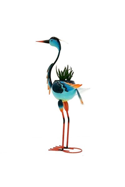 Flippy Flamingo Garden Decoration with Plant Holder, Metal, 71x34x22 cm, Blue